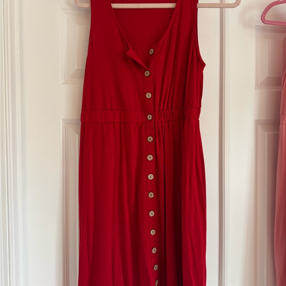 Red Sleeveless Scoop Neck Midi Sundress